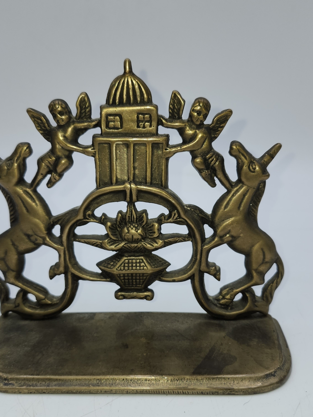 Vintage Silvestri Unicorn and Cherubs Hand crafted Brass Bookend